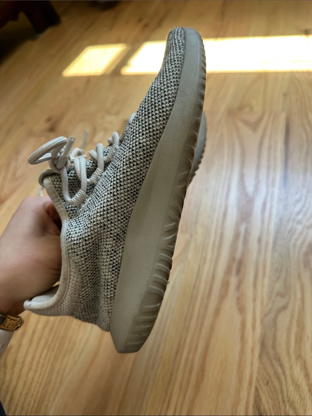 adidas Women’s Light Beige Knit Lace-Up Sneakers